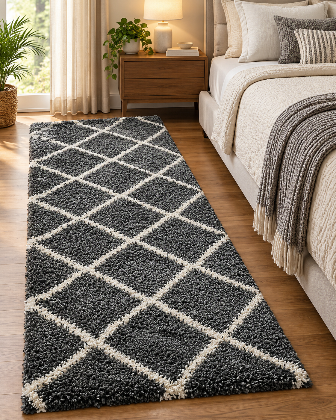 Dark Grey & White Premium Microfiber Runner – Soft Feel, Anti-Skid  Backing