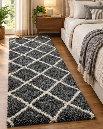 Dark Grey & White Premium Microfiber Runner – Soft Feel, Anti-Skid  Backing