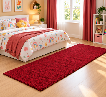 Soft Red Bedside Runner 12mm Low Pile Shaggy Texture