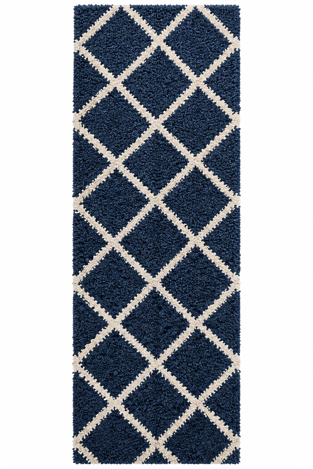 Premium Blue with Ivory Beautiful Micro Bedside Runner - Soft Feel, Anti-Skid Backing