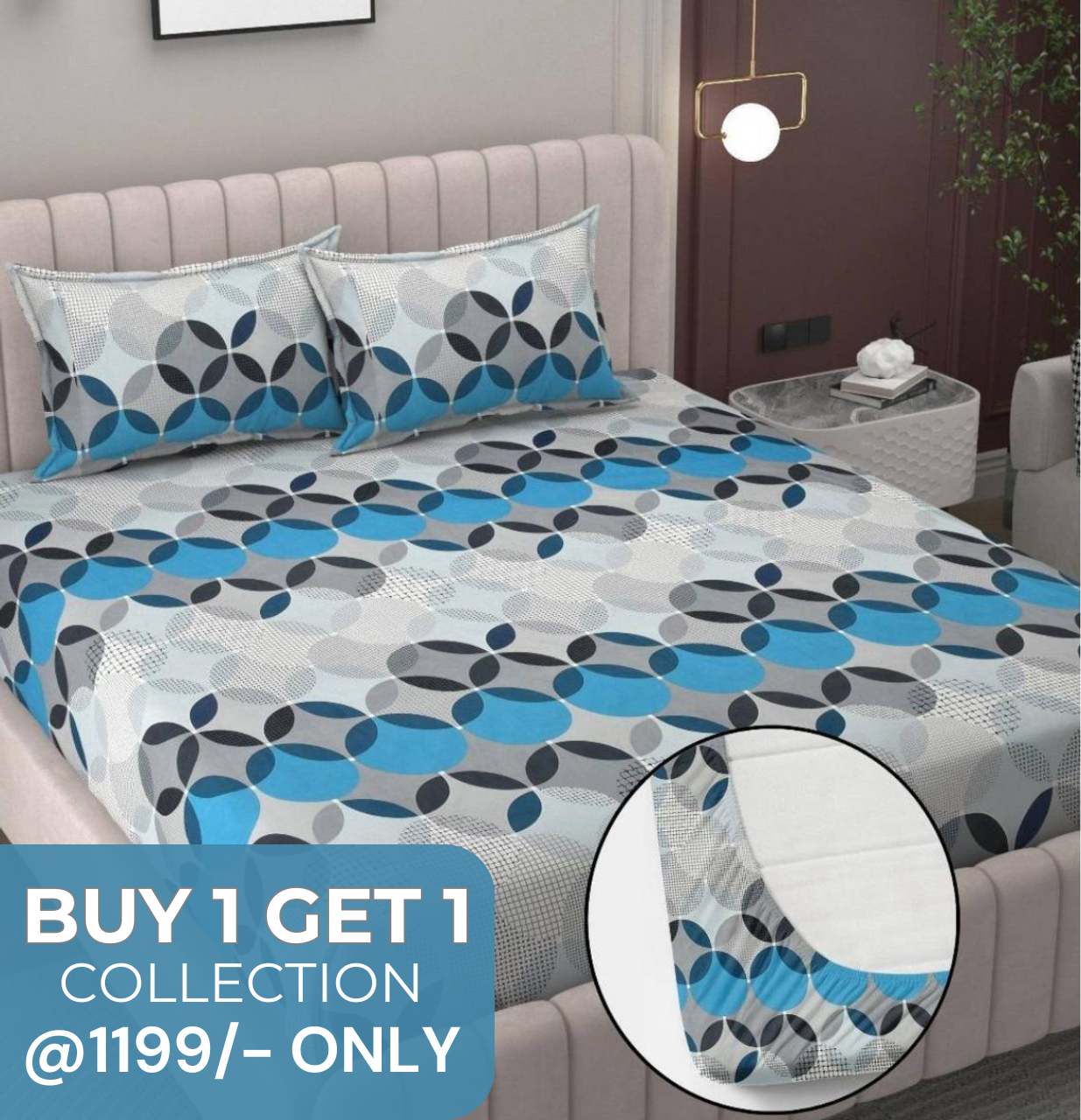 Kashyapa Rugs Microfiber Queen Striped Fitted (Elastic) Bedsheet  (Pack of 1 Bedsheet + 2 Pillow Covers, white blue, cotton bedsheet)