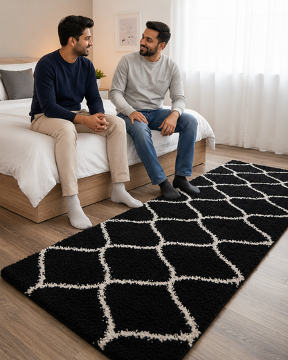 Black with Ivory Beautiful Premium Micro Runner - Soft Feel, Anti-Skid Rubber Backing