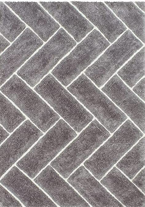 Grey & White Hand Tufted Modern Floor Shaggy Rug.