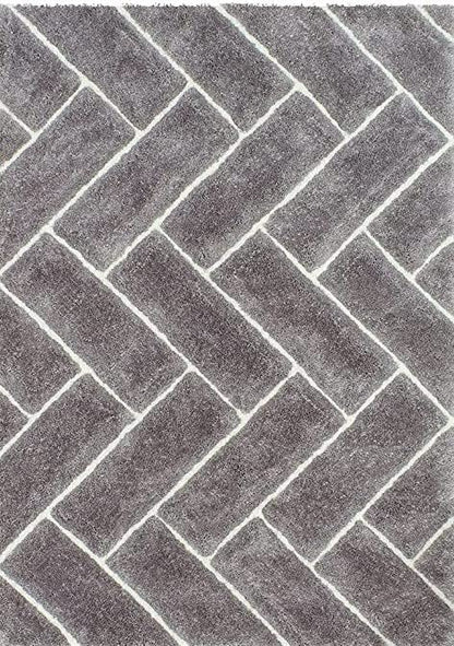 Grey & White Hand Tufted Modern Floor Shaggy Rug.