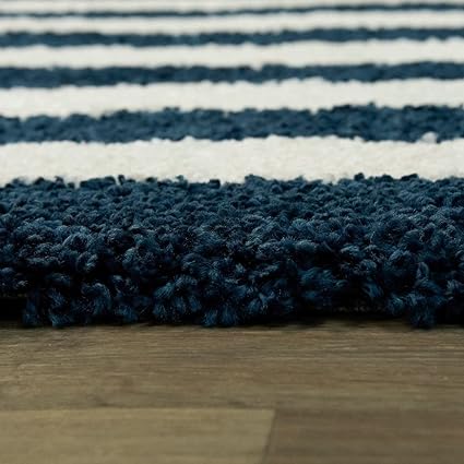 Navy Blue & Ivory Modern Microfiber Carpet – Soft Feel with Anti-Skid Backing