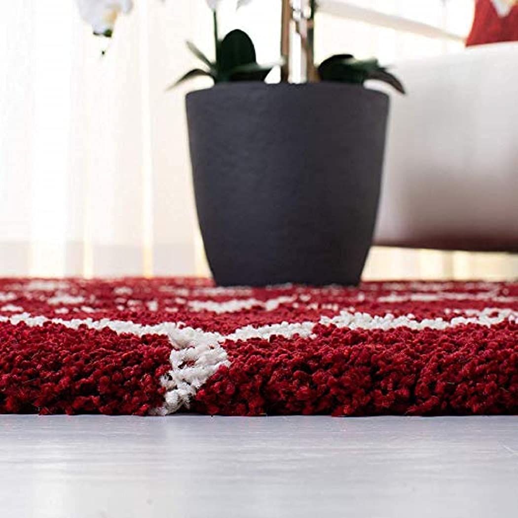 Moroccan Style Microfiber Carpet Runner Red & Ivory Soft, Non-Slip, Easy to Clean hand tufted Bedside Runner.