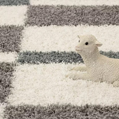 Kashyapa Rugs Collection - Ivory With Grey Modern Soft Shaggy Rug Fluffy Home Decorative Carpet.