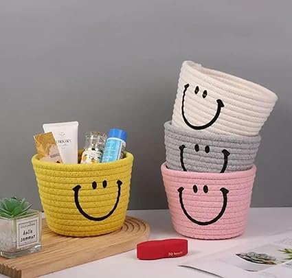 Kashyapa Smiley Woven Basket/Jute Storage Bucket - 12 x 6 Inch - One Piece