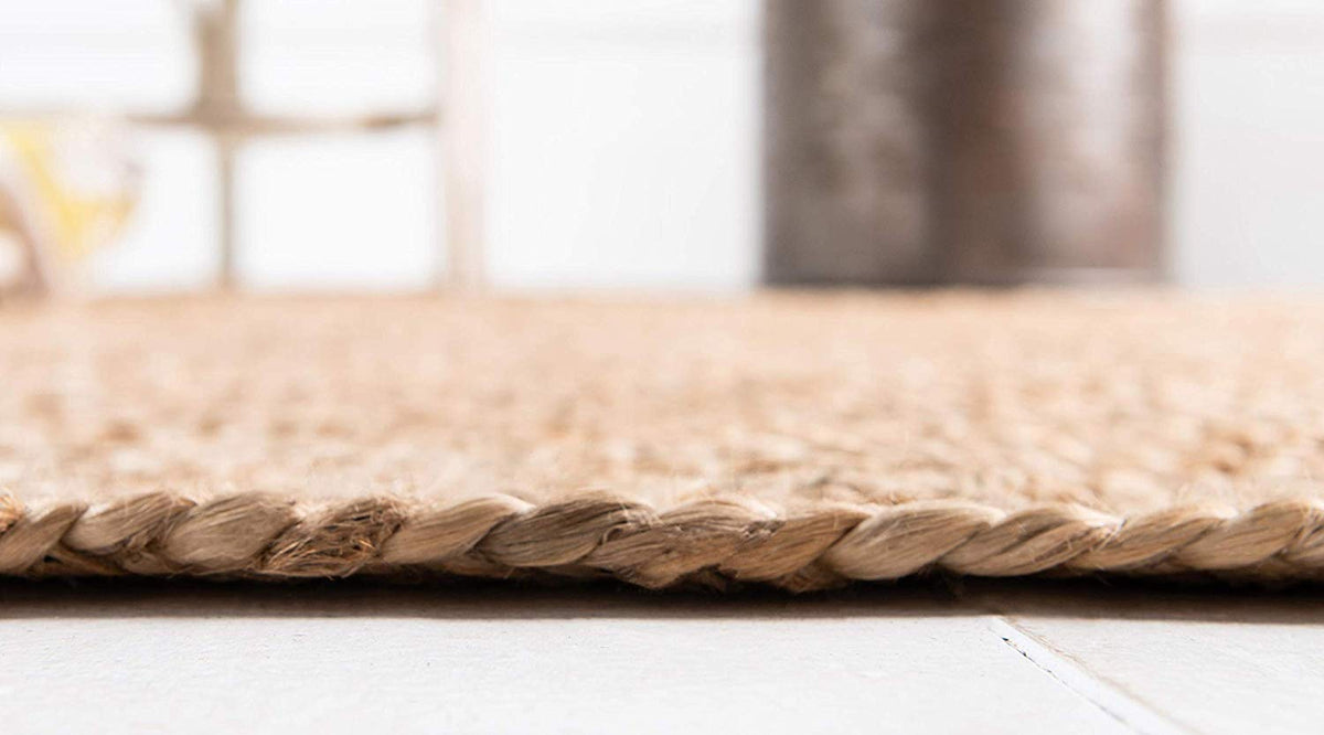 Natural Jute with Multicolor cotton Dye Scalloped Design Handmade Braided Farmhouse Rectangle Jute Area Rug.