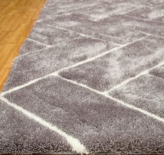Grey & White Hand Tufted Modern Floor Shaggy Rug.