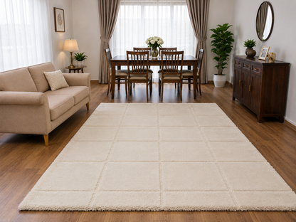 Ivory ( off white )colour Microfiber Carpet – Soft Feel & Anti-Skid Rubber Backing