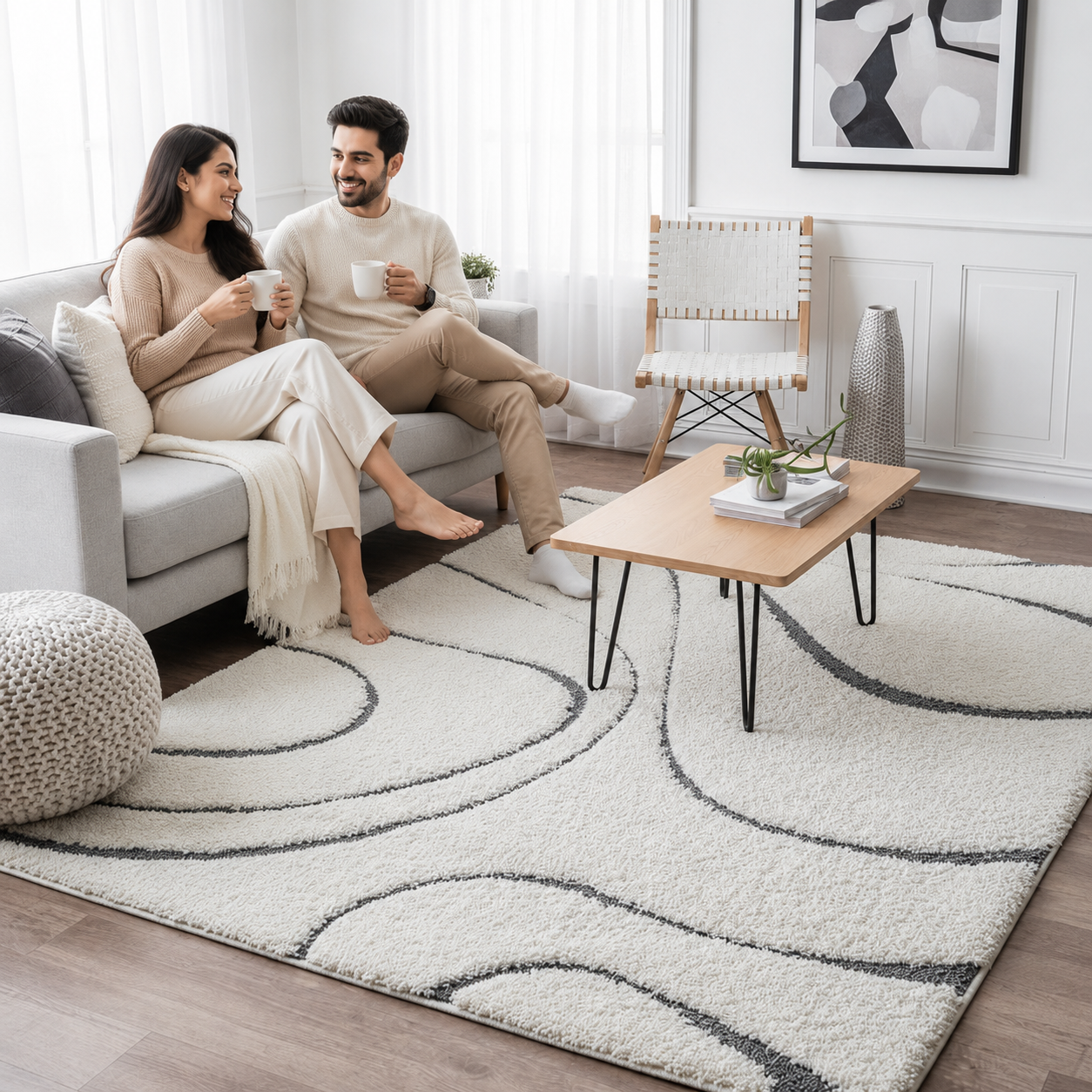 Elegant Ivory with Grey Double Shade Micro Weave Rug – Soft Touch with Anti-Slip Rubber Backing