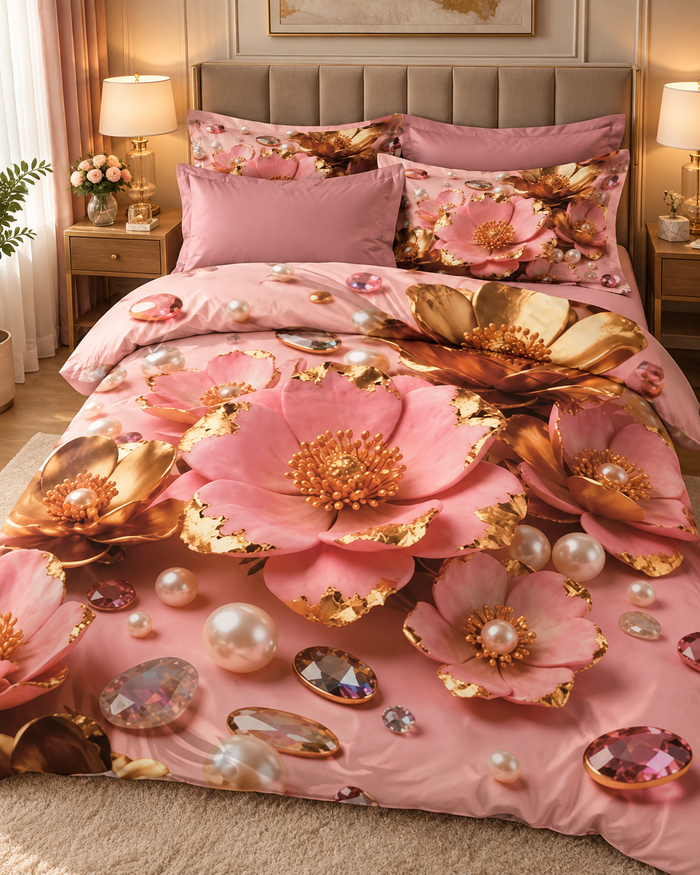 Premium 7D Floral Quilted Vision King Size Bedsheet