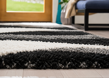 Black And Grey Microfiber Multi waves Design Runner Carpet in Different Sizes