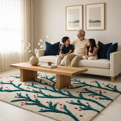 Luxury Soft Botanical Rug with Anti-Skid Rubber Backing