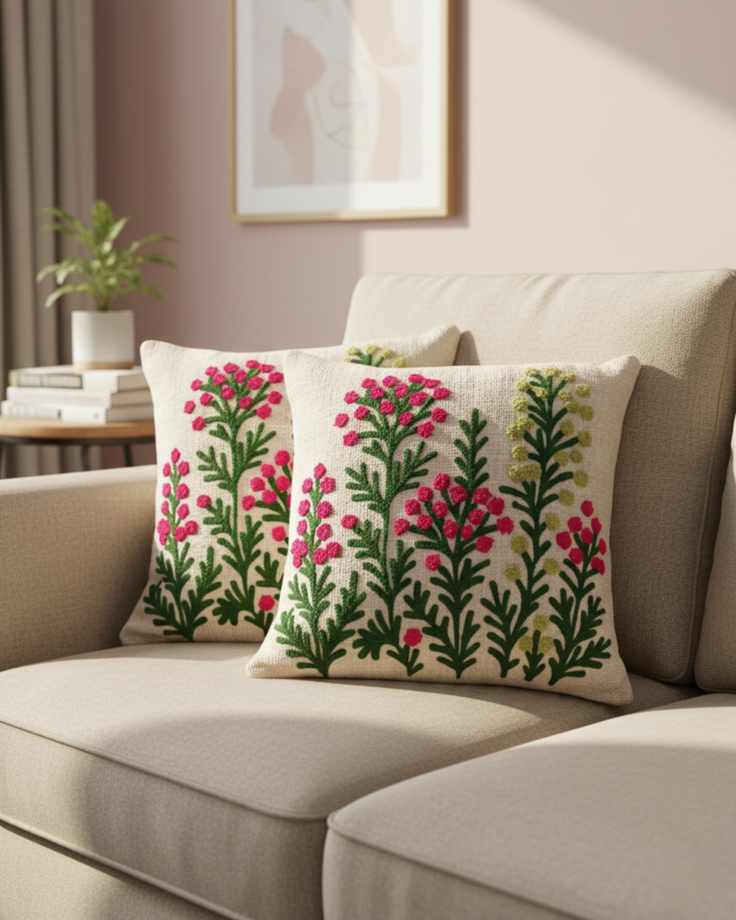 Elegant Designer Cushion Covers – Soft & Durable with Beautiful Floral Embroidery for Living Room Sofa-012