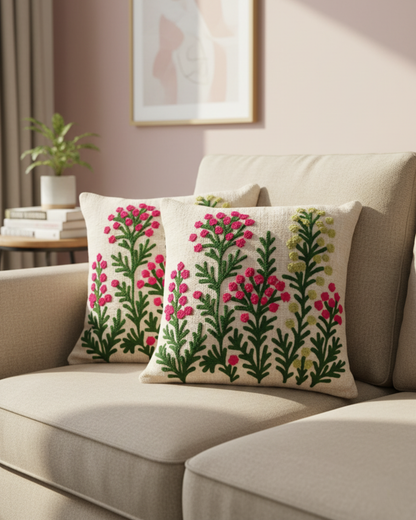 Elegant Designer Cushion Covers – Soft & Durable with Beautiful Floral Embroidery for Living Room Sofa-012