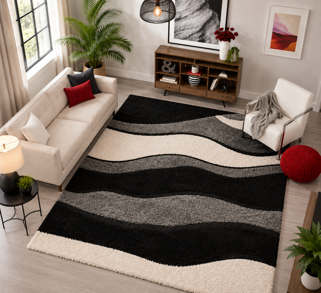 KashyapaRugs luxury multi color waves microfiber carpet – vibrant multicolor wave pattern with soft plush microfiber surface for modern living rooms and bedrooms, anti-skid rubber backing