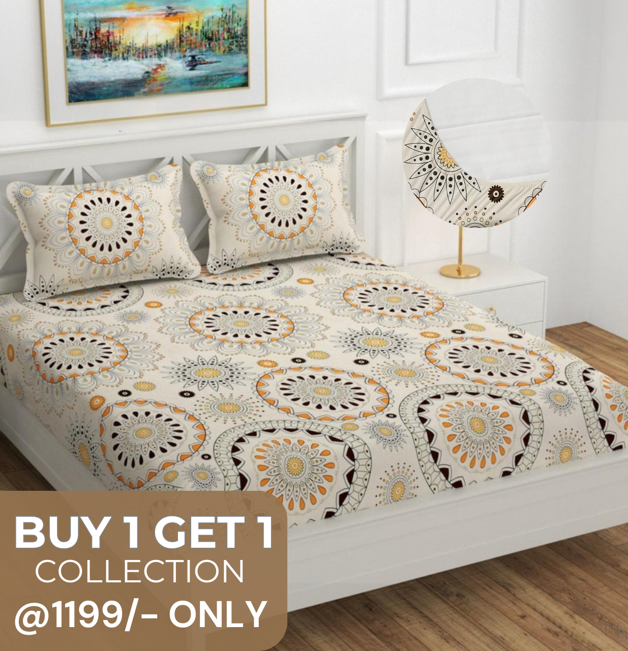 Kashyapa Rugs  Microfiber Double Striped Fitted (Elastic) Bedsheet  (Pack of 1 Bedsheet + 2 Pillow Covers, white ggg, cotton)