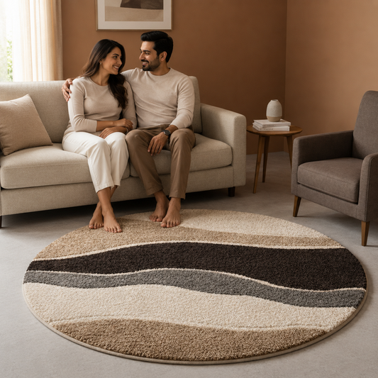 Vibrant Multicolor Round Microfiber Shaggy Rug – Soft Comfort with Anti-Slip Rubber Backing