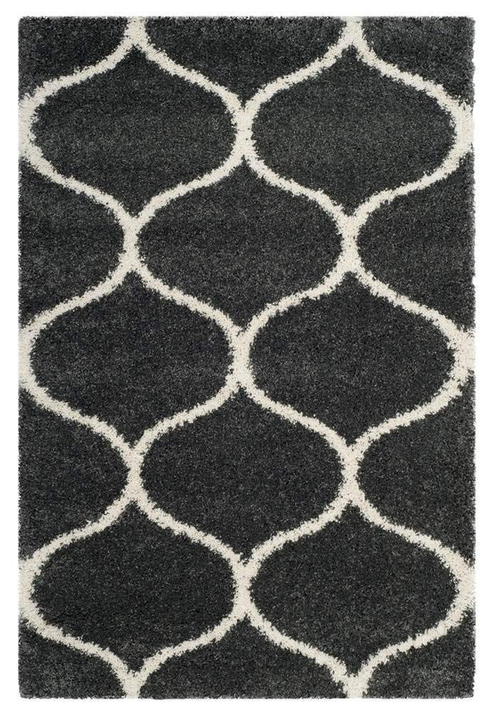Kashyapa Rugs Collection- Micro Moroccan Lattice Carpet In Dark Grey And ivory.