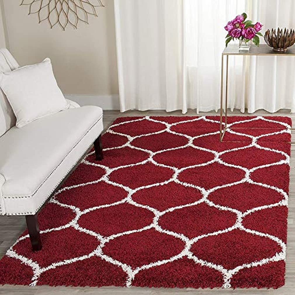 Moroccan Style Microfiber Carpet Runner Red & Ivory Soft, Non-Slip, Easy to Clean hand tufted Bedside Runner.