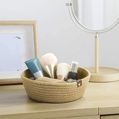 Mini Rope Storage Natural Handwoven Jute Shelf Basket For Your Home & Kitchen - Pack of 3 (SET OF 3, Beige)