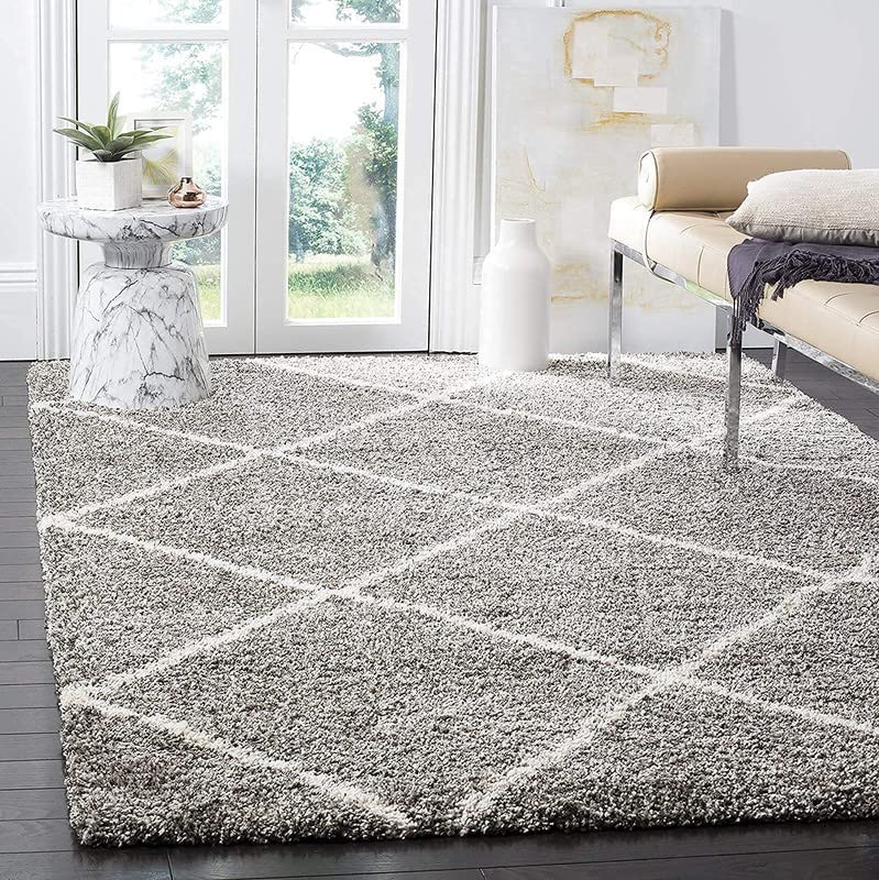 Diamond Cross Super Soft Microfiber Silk Touch Rugs Grey With Ivory Living Area Rug - Soft Feel with Anti-Skid Backing