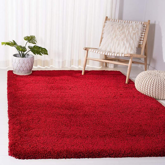 Plain Red Fluffy Rug – Gorgeous Super Soft 2-Inch Pile Microfiber Silk Touch with Anti-Skid Rubber Base