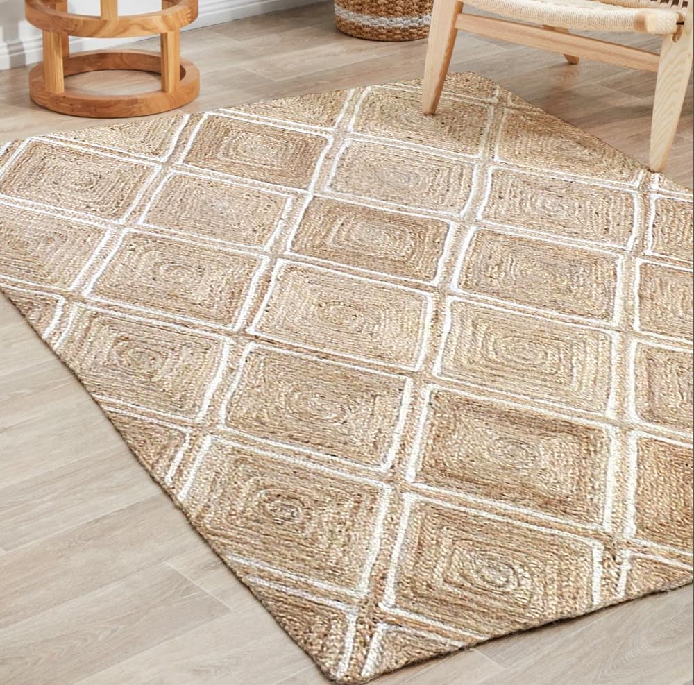 Kashyaparugs handwoven natural jute diamond design area rug – artisanal texture, indoor/outdoor use