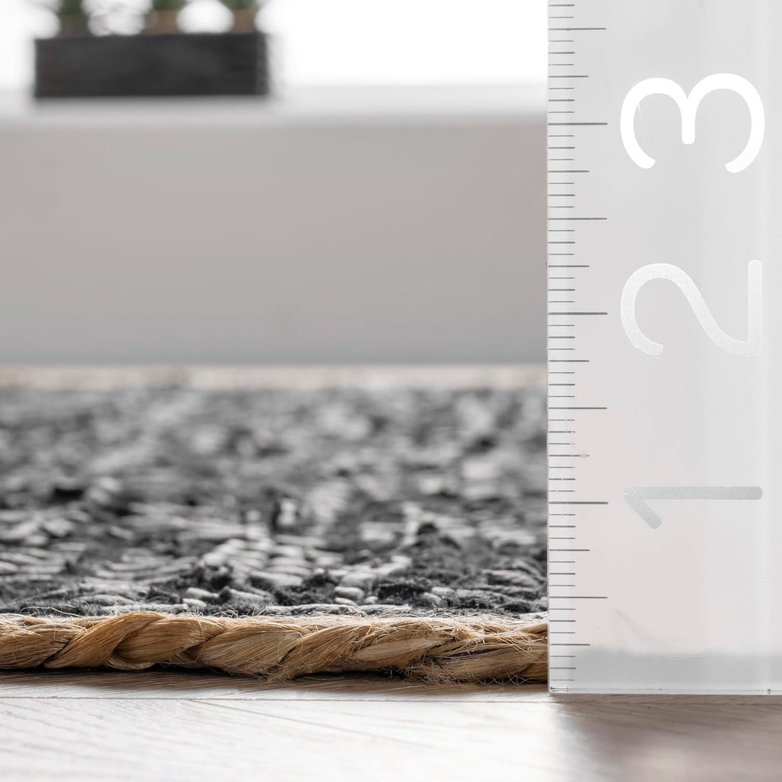 Kashyaparugs handmade natural jute area rug with bold black double patta stripe design – structured woven texture, low-maintenance, suits modern and minimalist interiors