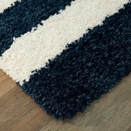 Navy Blue And Ivory Soft MicroFiber Premium Modern Carpet.