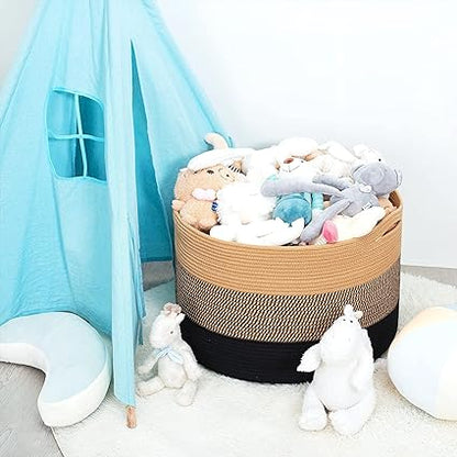 Kashyapa Rugs Collection - Large Jute Rope Basket - Tall Laundry Basket Hamper for Dirty Clothes Woven Jute Storage Basket for Blanket in Living Room Toy Basket for Nursery Storage