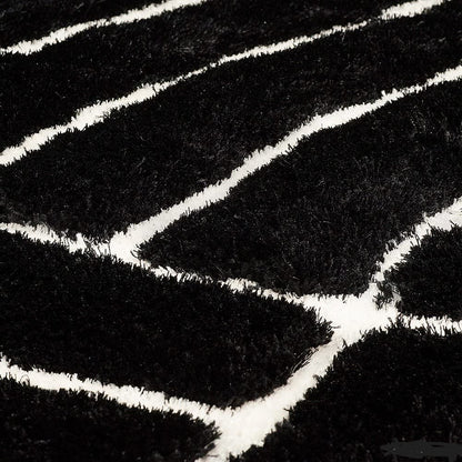 Kashyapa Rugs Collection - Black & White Geometric 3D Carved Design Super Soft Modern Hand Tufted Floor Rug