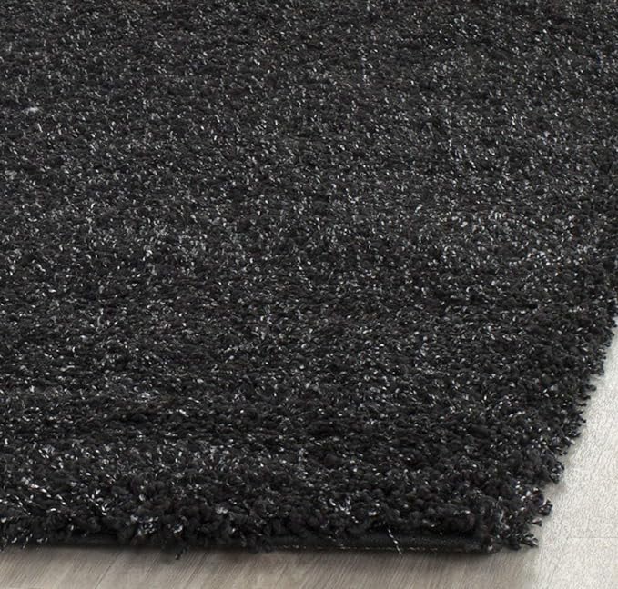 2 inch long pile Extra fluffy Black  Premium Microfiber Bedside Runner -  Soft Feel, Anti-Skid Backing
