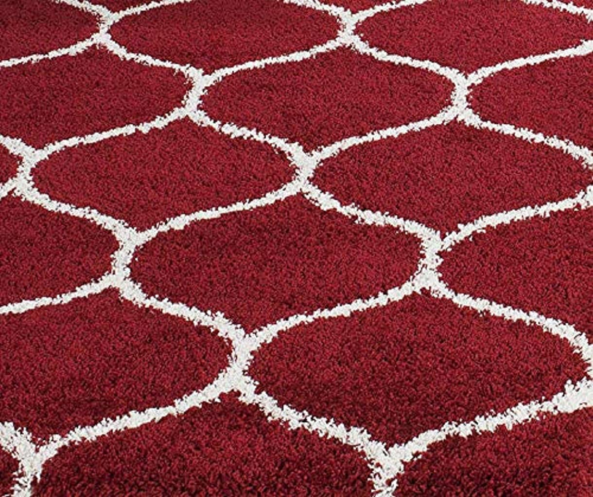 Moroccan Style Microfiber Carpet Runner Red & Ivory Soft, Non-Slip, Easy to Clean hand tufted Bedside Runner.