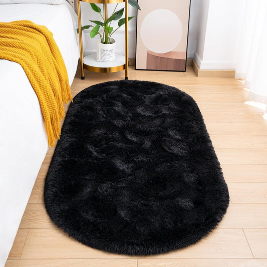 Black Oval 2 Inch Pile Premium Micro Runner - Soft Feel, Anti-Skid Rubber Backing