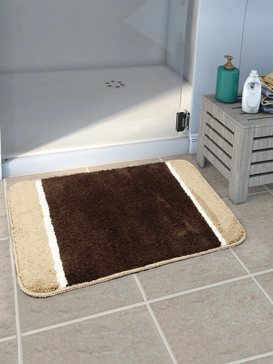Affordable Mat for Floor Coffee & Beige Super Soft Microfiber Door Mats for Home & Office. pack of 1 Pcs.