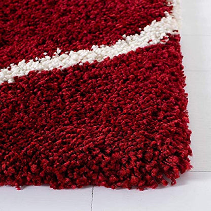 Moroccan Style Microfiber Carpet Runner Red & Ivory Soft, Non-Slip, Easy to Clean hand tufted Bedside Runner.