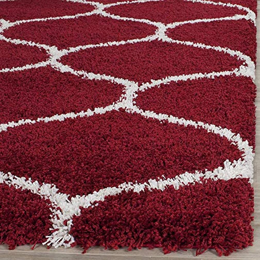 Moroccan Style Microfiber Carpet Runner Red & Ivory Soft, Non-Slip, Easy to Clean hand tufted Bedside Runner.