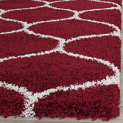 Moroccan Style Microfiber Carpet Runner Red & Ivory Soft, Non-Slip, Easy to Clean hand tufted Bedside Runner.
