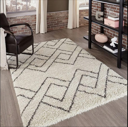 Kashyapa Rugs Collection - Super Soft Microfiber Silk Touch Rugs Ivory & Grey Luxury Living Area Rug