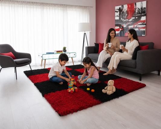 Red & Black Modern Hand-Tufted Floor Rug – Super Soft – Soft Feel with Anti-Skid Rubber Backing