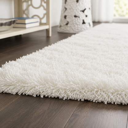 White Beautiful Premium Microfiber Bedside Runner 2 inch long pile - Soft Feel, Anti-Skid Rubber Backing