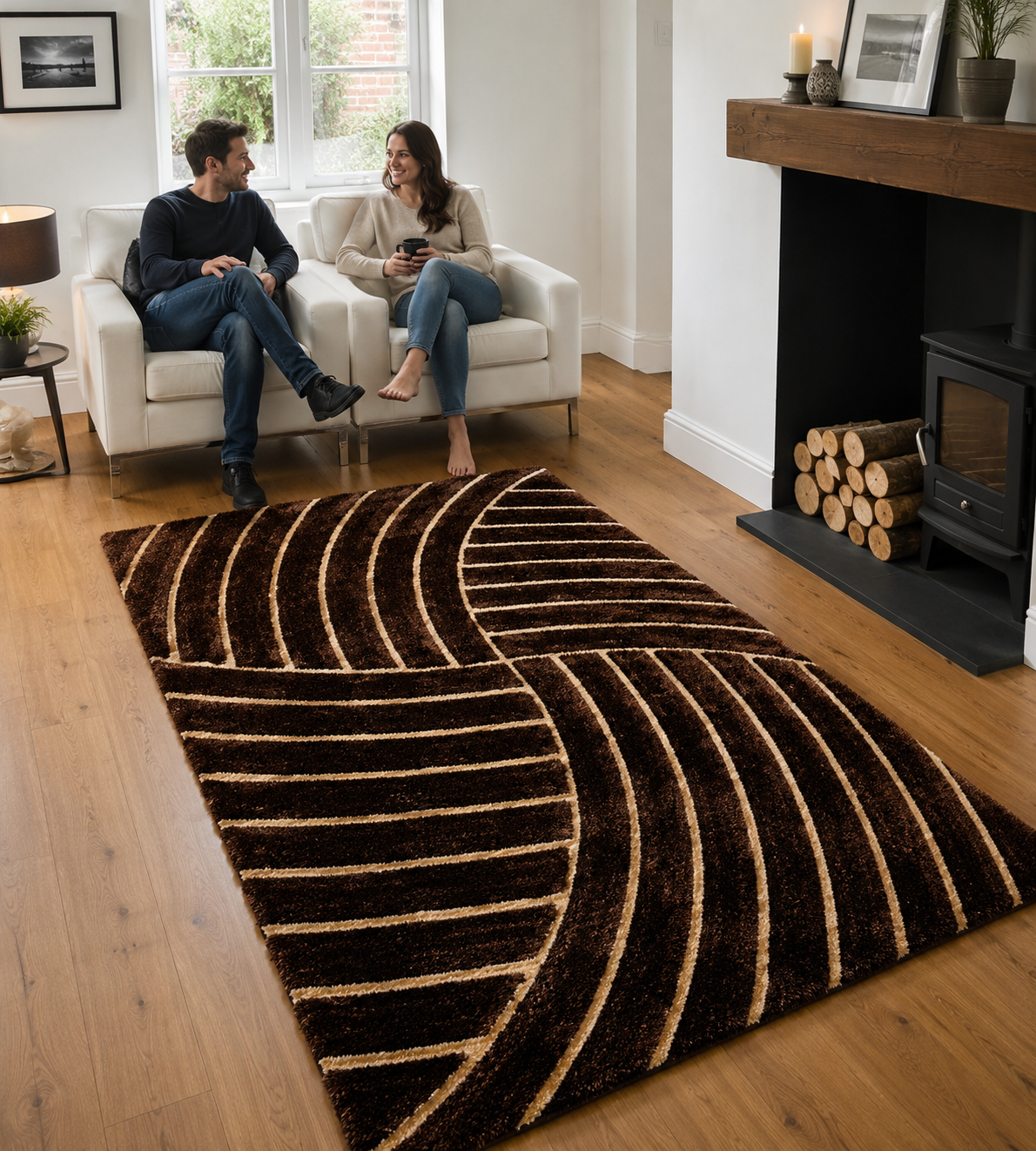Coffee with Beige 3D Cut Classical Look Modren Area Rug.