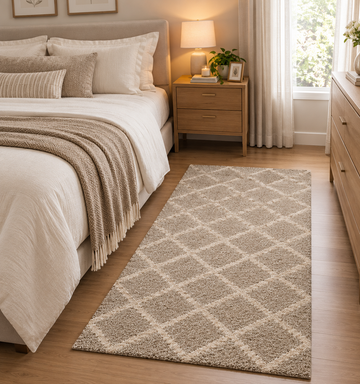 Premium Beige with Ivory Geometric Diamond Pattern Rug – 12 mm Low Pile, Soft Feel
