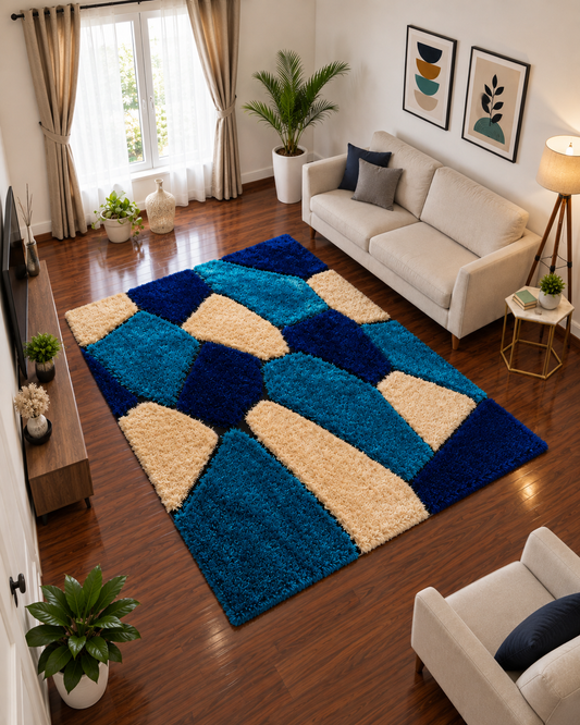 Handmade 3D Cut Classical Stone Pattern Microfiber Shaggy Rug – Luxurious Soft Feel & Anti-Skid Backing