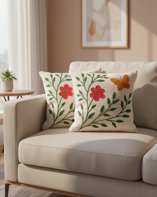 Elegant Designer Cushion Covers – Soft & Durable with Beautiful Floral Embroidery for Living Room Sofa-013