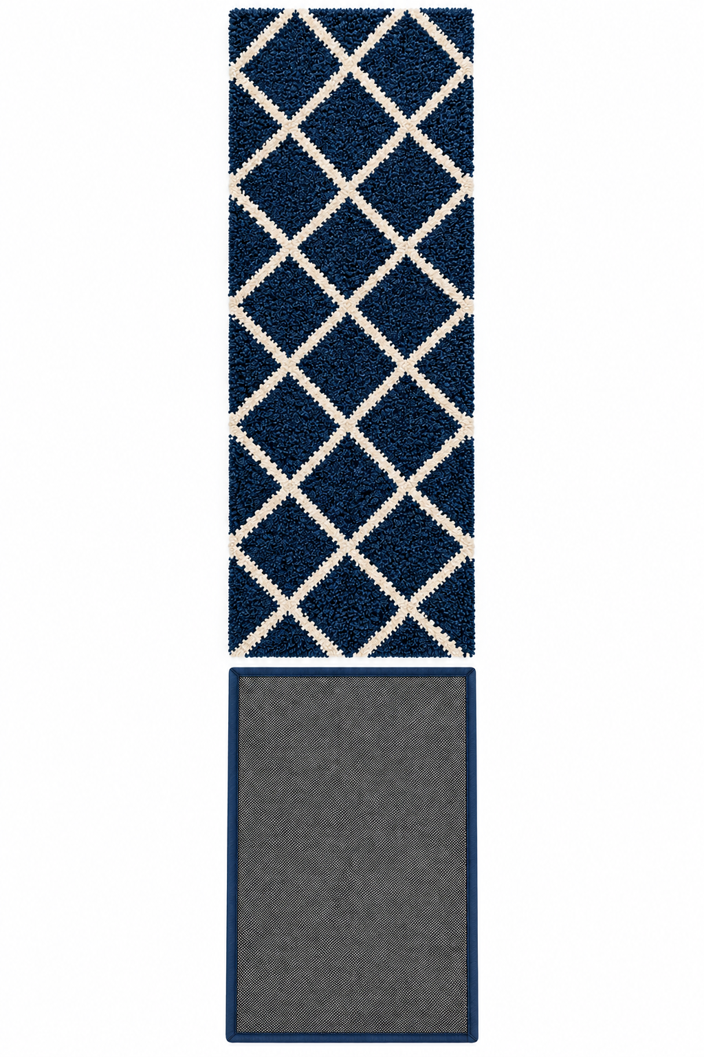 Premium Blue with Ivory Beautiful Micro Bedside Runner - Soft Feel, Anti-Skid Backing