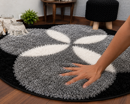 Black & Grey - Premium Soft Modern Round Shaggy Rug
